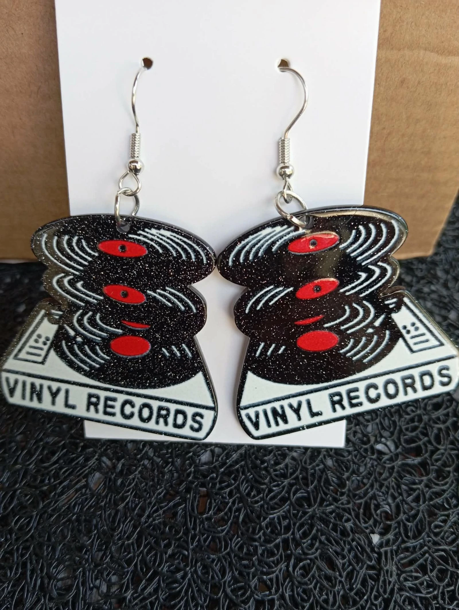 Boucles d'oreilles pendantes en forme de vinyle rétro disco année 80 